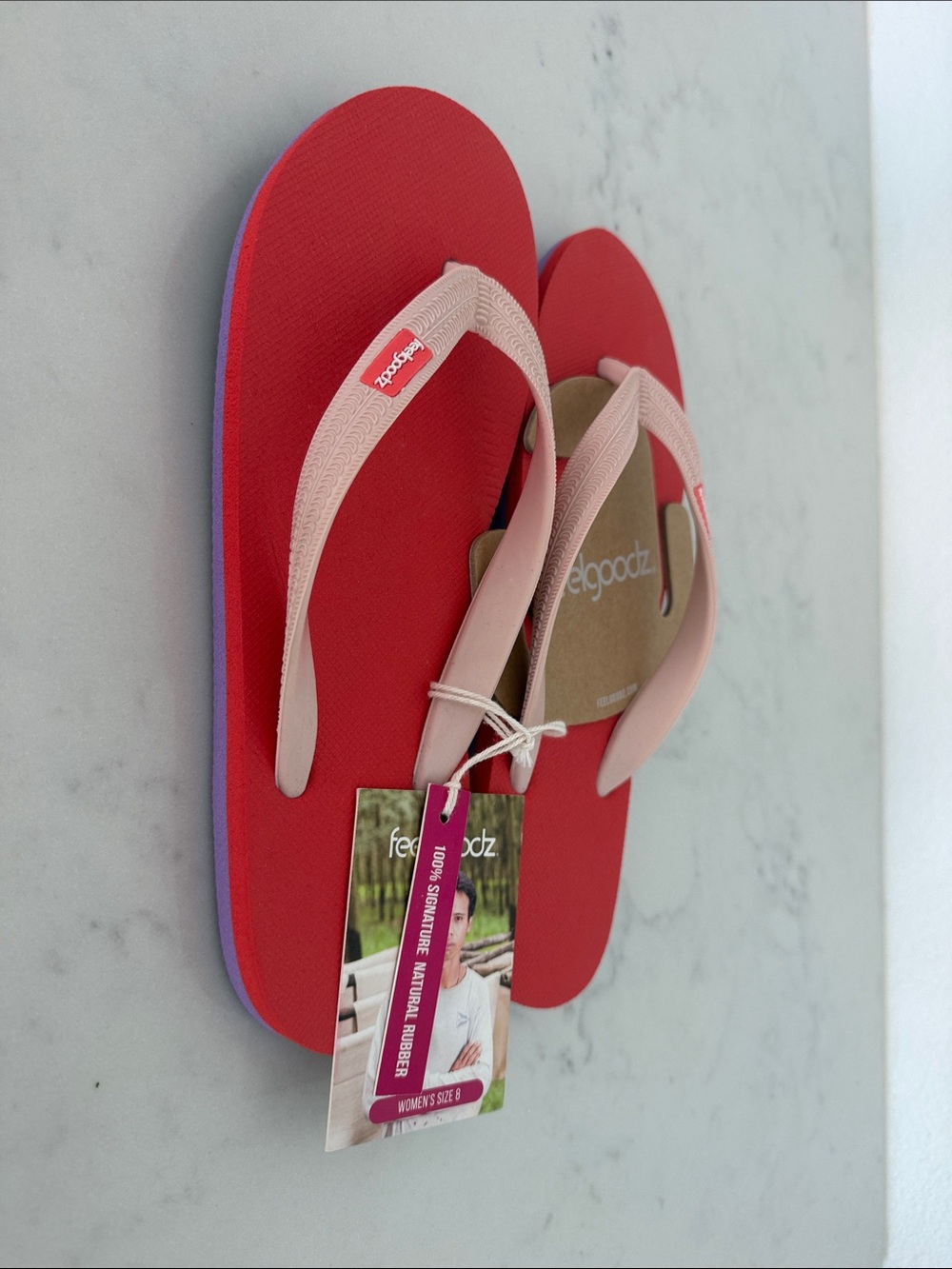 Feelgoodz Women's Red Flip Flops with Pink Straps